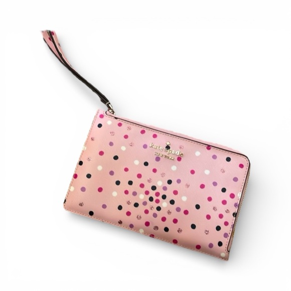 KATE SPADE Pink Staci Festive Confetti Medium Polka Dot L Zip Wristlet - Picture 4 of 6